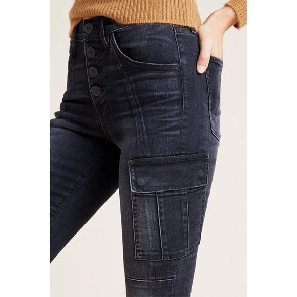 3x1 Vida High-Rise Cargo Skinny Jeans Button Fly Stretch Denim Weber‎ Black 25 - Picture 2 of 10